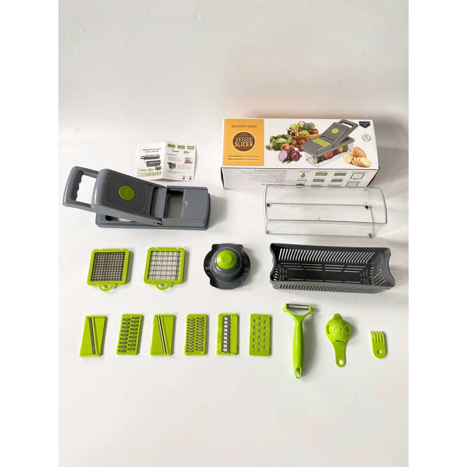 Bộ dụng cụ nạo rau củ quả đa năng có nắp,hộp tích hợp dao cắt thái gọt nạo bào sợi rau củ quả kiểu hạt lựu tiện lợi