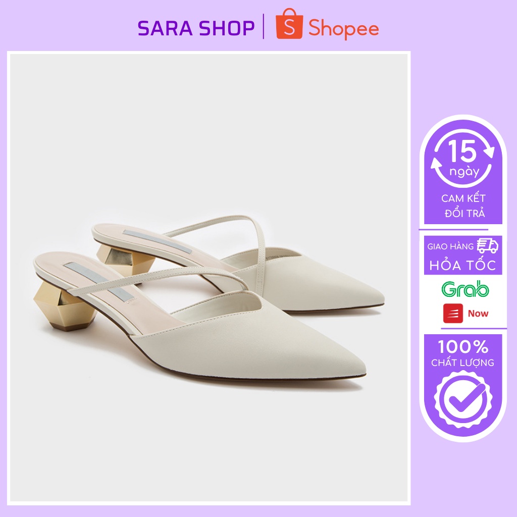 Giày cao gót nữ 5 phân, sục nữ da mềm đế kim cương 5cm phối quai mảnh tiểu thư, SARA M76