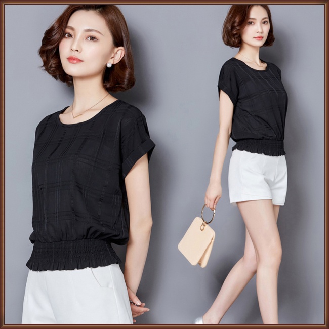 Áo Sơ Mi Chiffon Tay Cánh Dơi Dáng Rộng Họa Tiết Kẻ Sọc Thời Trang Mùa Hè Cho Nữ