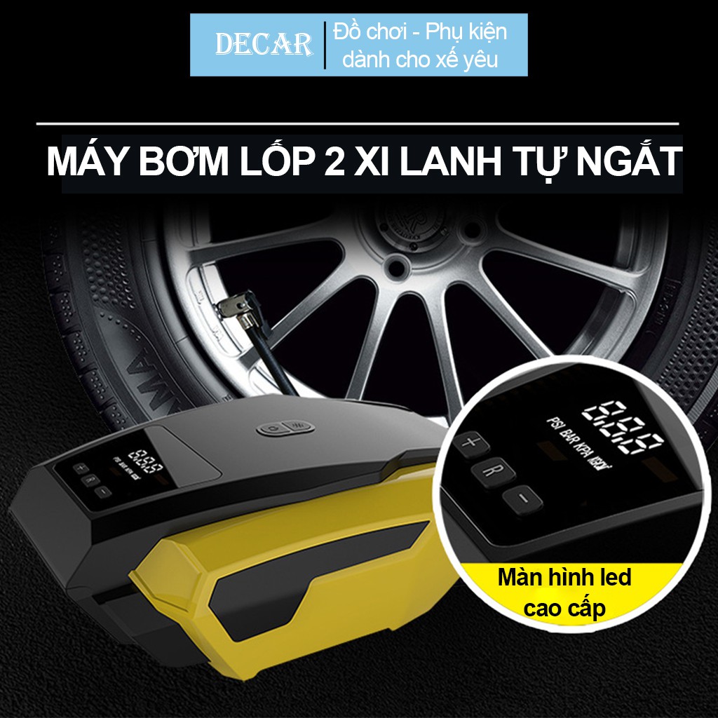 Máy bơm lốp ô tô, bơm xe hơi màn hình điện tử led tự ngắt kết hợp đèn pin siêu sáng ATJ-1166 12V 120W