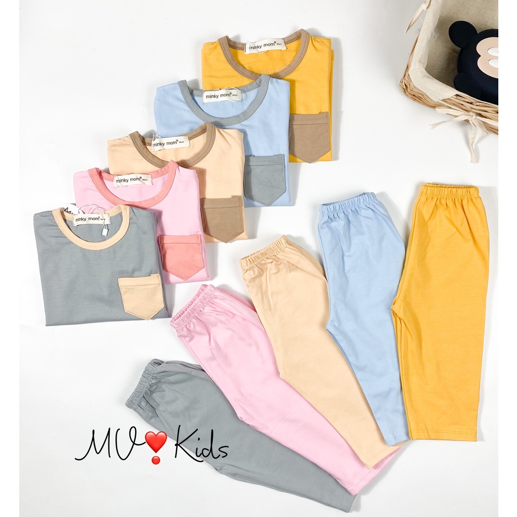 [SALE] Bộ Quần Áo Bé Gái, Bé Trai Minky Mom 100% Cotton Túi Ngực Phối Viền, Bộ Dài Tay Cho Bé Mặc Nhà Thu Đông MKMTD2146