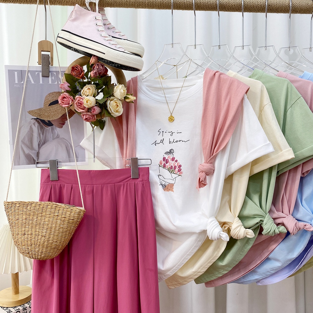 NRVP Áo thun cotton tay ngắn cổ tròn thời trang mùa hè phong cách Hàn Quốc cho nữ