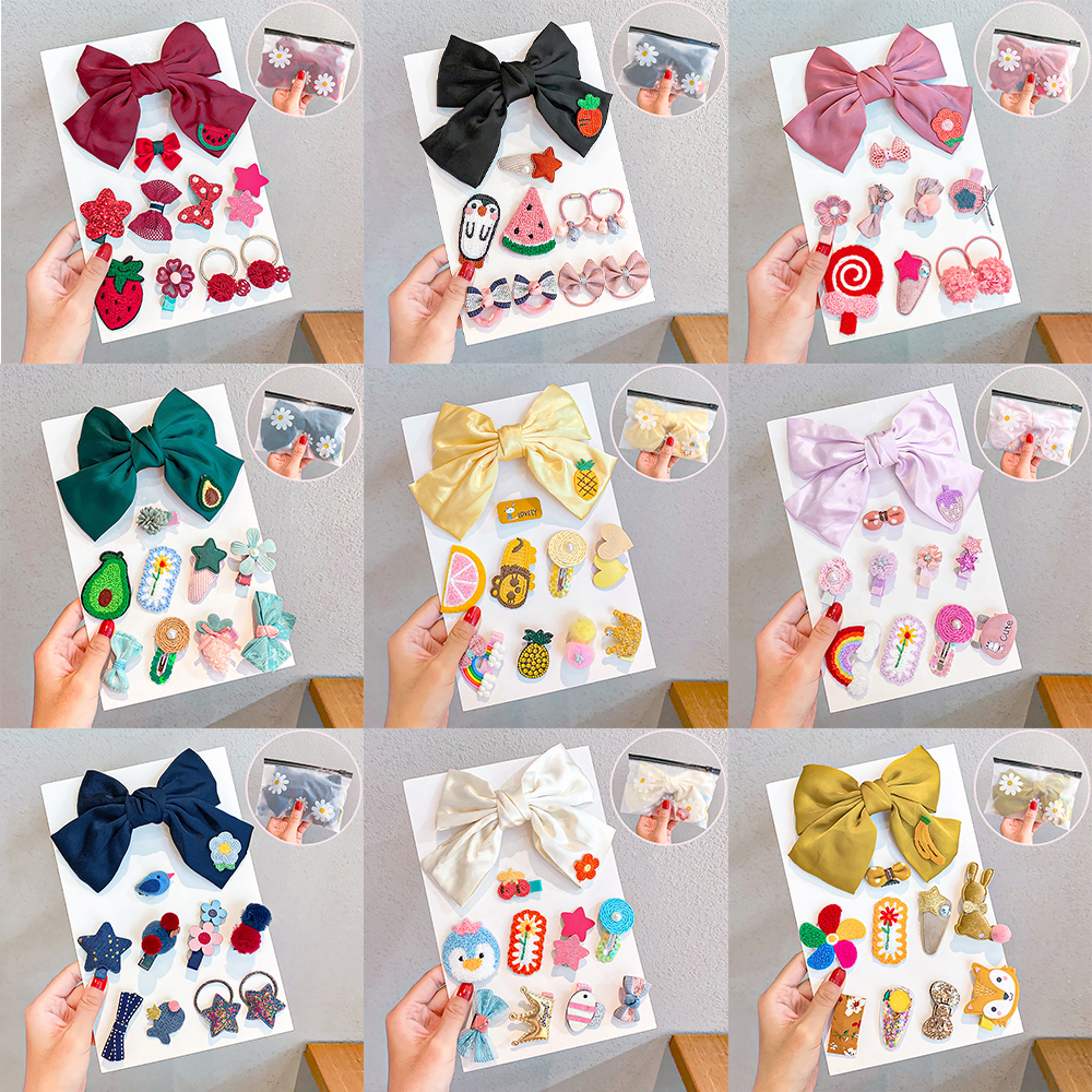 10Pcs/Set Cartoon Kids Hair Clip Set Animal Fruit Bowknot Hair Clips Korean Hair Tie Girls Hair Accessories