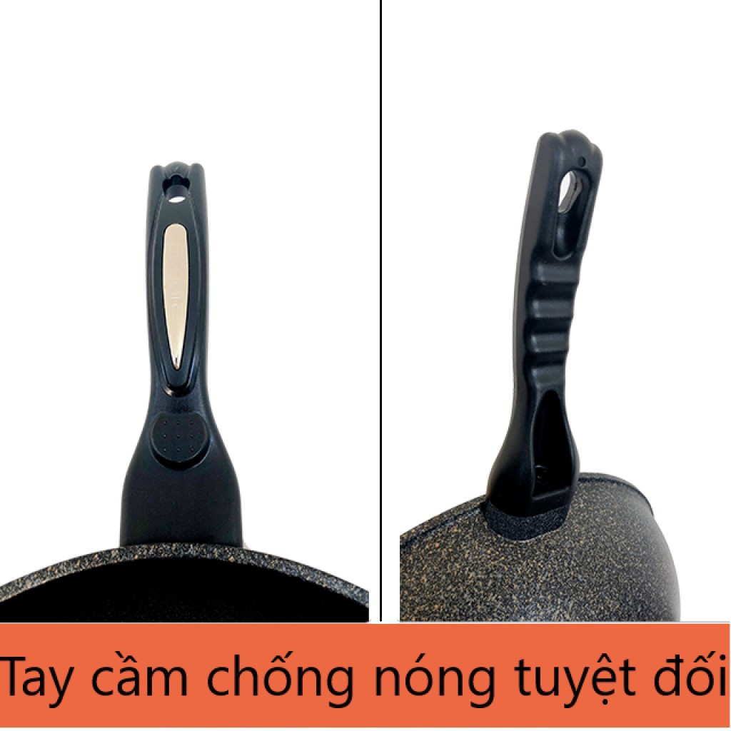 Chảo Chống Dính - Chảo Đá Sâu Coopia Hàn Quốc Siêu Bền Có nắp kính rộng 32cm - Tặng kèm thìa gỗ đảo thức ăn