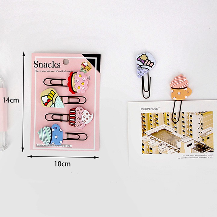 HCM - Set 4 kẹp ghim bookmark chặn sách kẹp ảnh bánh Cupcake