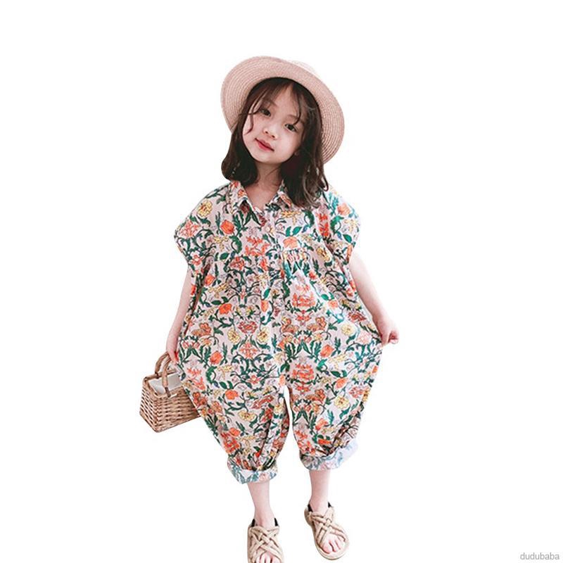 Áo Liền Quần Ngắn Tay In Hoa Cho Bé Gái