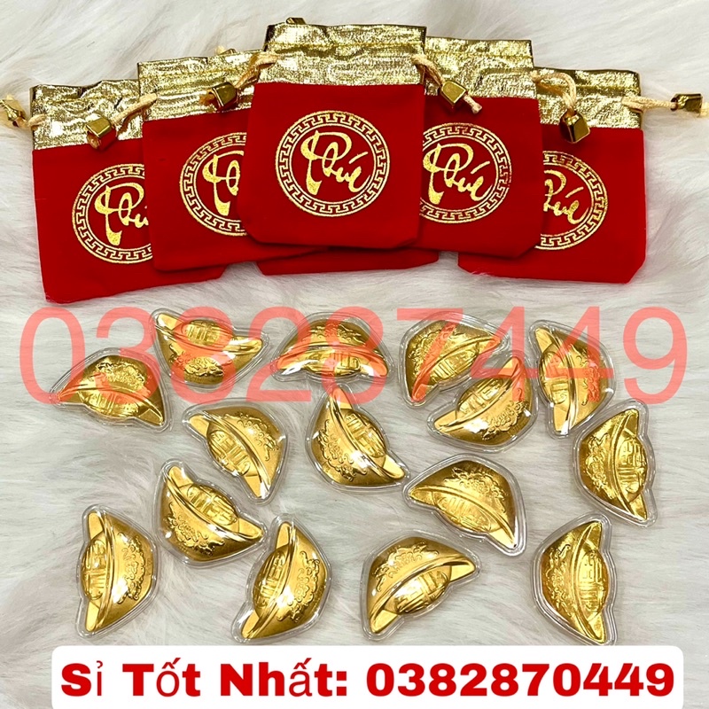 [Sỉ Rẻ Nhất] Combo 10 Thỏi Vàng Thần Tài Kim Nguyên Bảo Kèm Túi Phúc - Lộc May mắn