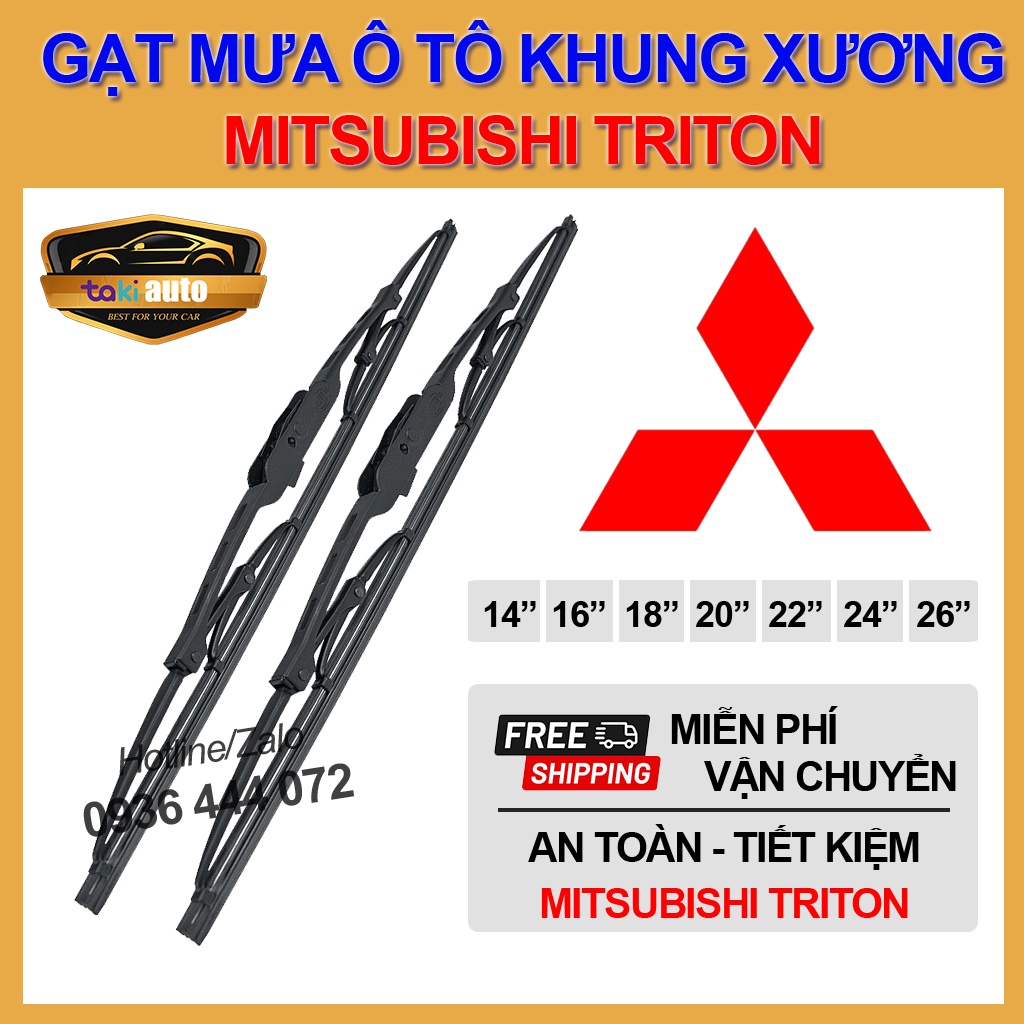 [FREESHIP] Cần gạt nước mưa trước Mitsubishi Triton thanh khung xương sắt lưỡi gạt silicon cực sạch