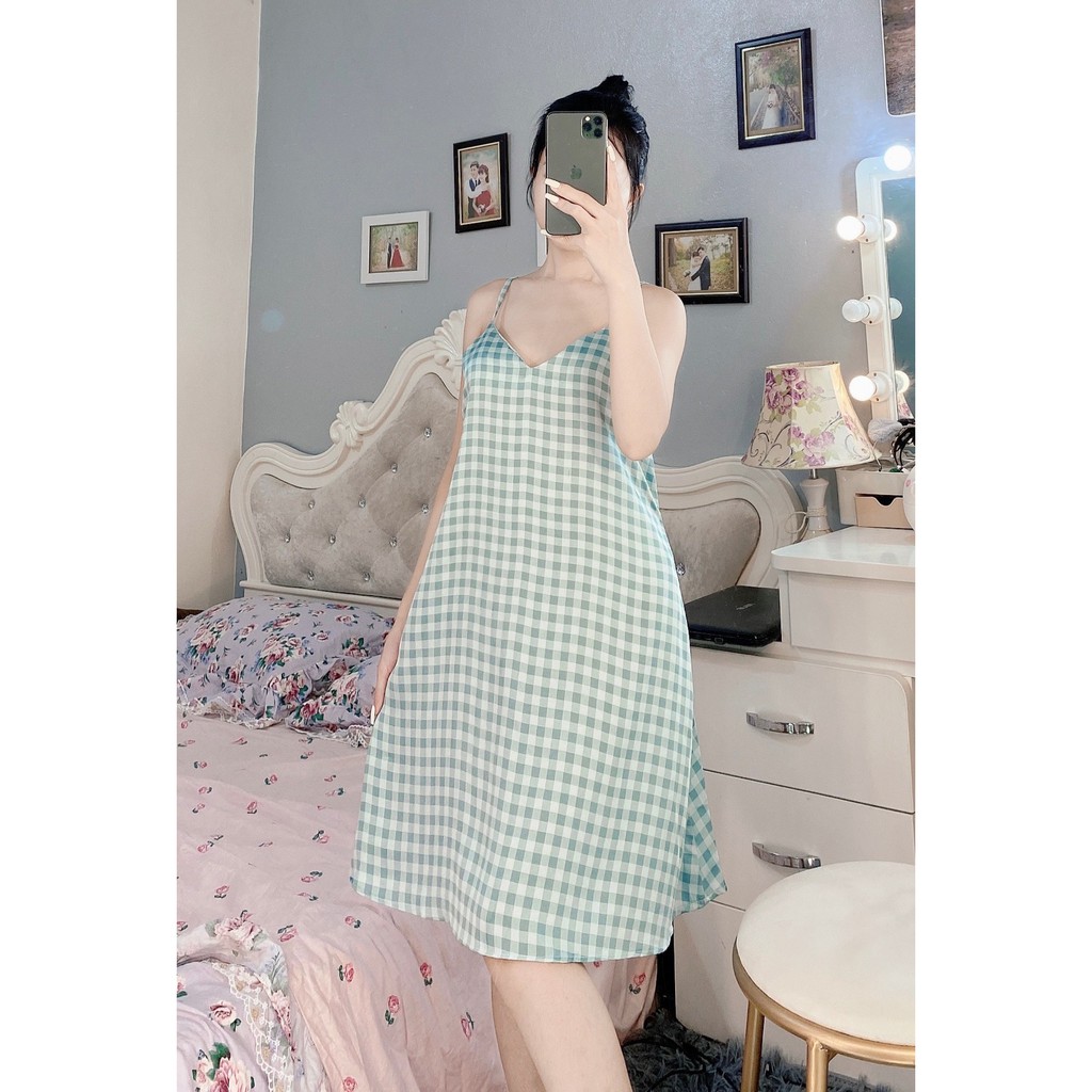 Váy Ngủ 2 Dây Lụa Satin Mặc Nhà Baby Tôn Dáng Cao Cấp - BV02 - Babi mama