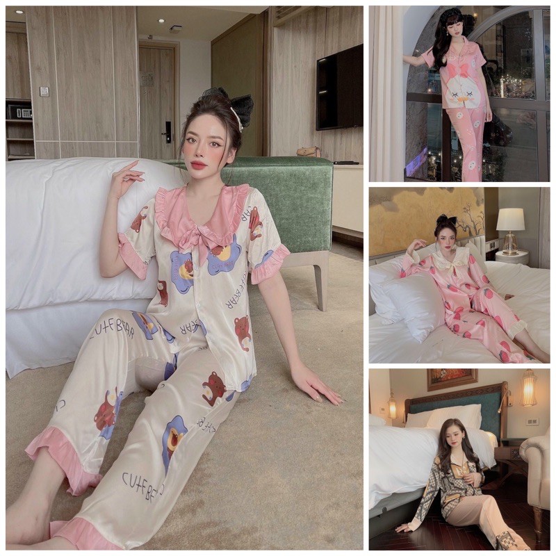 ( SIZE TỪ 45-58kg)ĐỒ BỘ LỤA SATIN, ĐỒ BỘ PIJAMA, TAY NGẮN QUẦN DÀI SANG CHẢNH