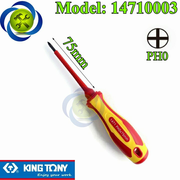 Vít bake cách điện  PH0 Kingtony 14710003 dài 75mm cán đỏ - vàng