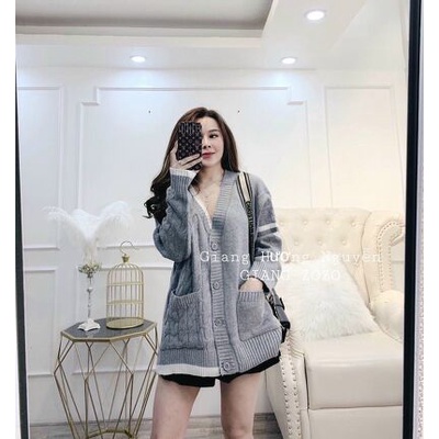 Áo Cadigan Xám túi fom rộng Quảng châu hàng đẹp