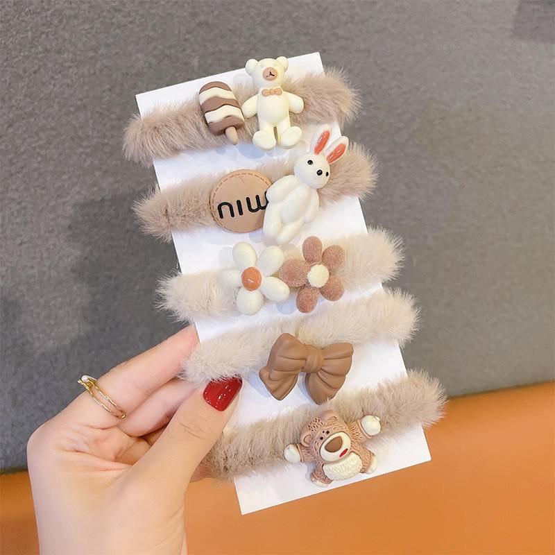 Set 5 Chun Buộc Tóc Lông Nhung, Dây Cột Tóc Đính Icon Siêu Xinh