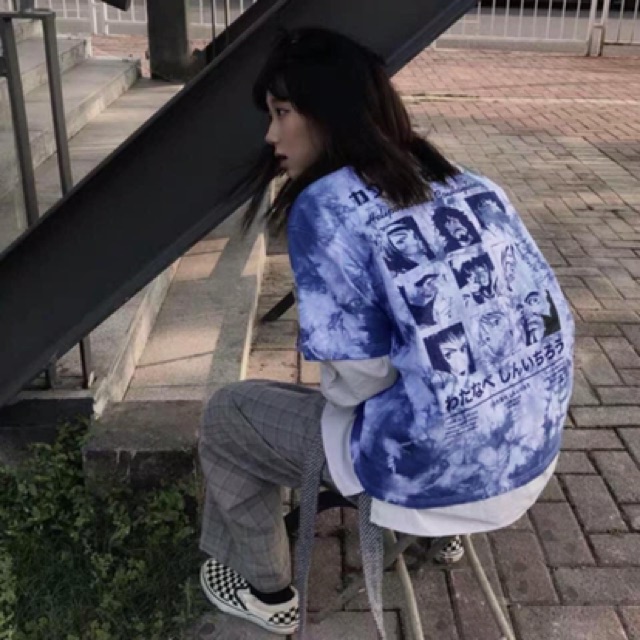 ❌Áo thun unisex loang màu in hình nhân vật hoạt hình kèm clip thật❌