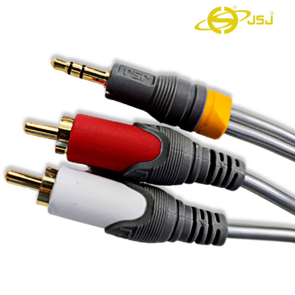 Dây tín hiệu đầu 3 ly (3.5mm) ra 2 đầu bông sen (AV/RCA) JSJ 322A dài 1.5m vỏ PVC, đầu nối mạ vàng, lõi đồng nguyên chất