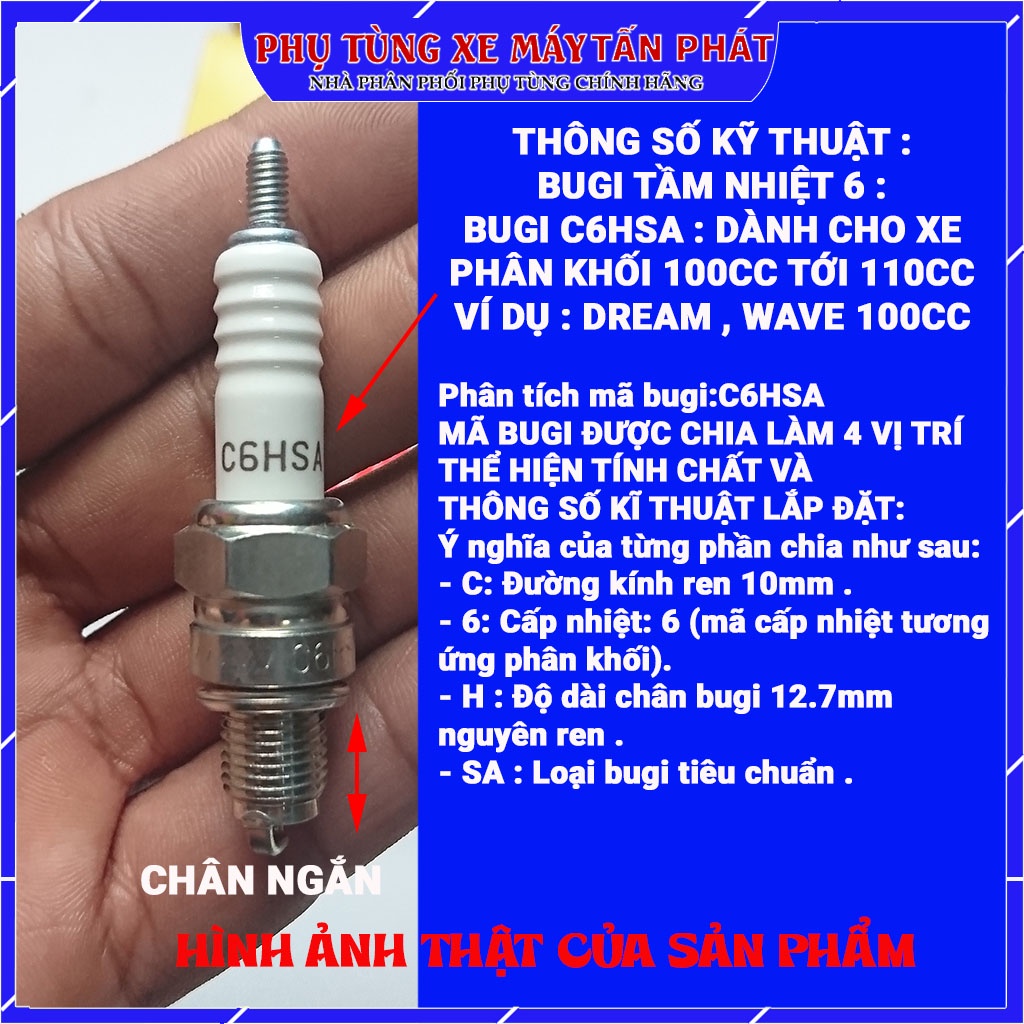 Bugi Xe Máy Chính Hãng NGK Thái Lan C6 (Chân Ngắn) C6HSA Dành Cho Dream ,Wave 100,Future,Wave RS