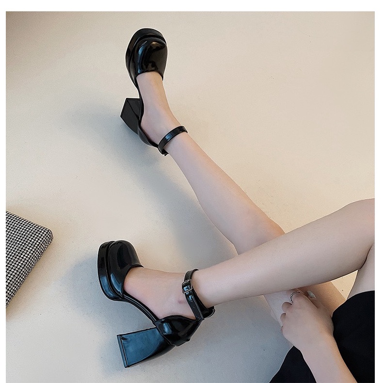 [SẴN - LÙI 1 SIZE] Giày MARY JANE mũi tròn đế trụ vuông 9cm màu đen, quai cài ngang - phong cách tiểu thư