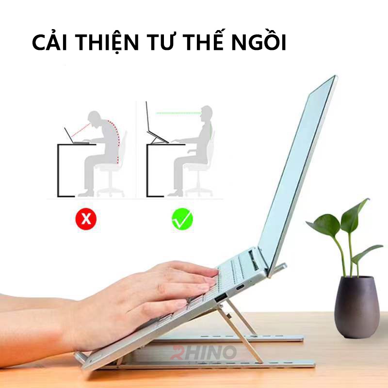 Giá đỡ Laptop, macbook, ipad Rhino KL101, kệ tản nhiệt nhôm cao cấp, gấp gọn, tặng kèm túi đựng