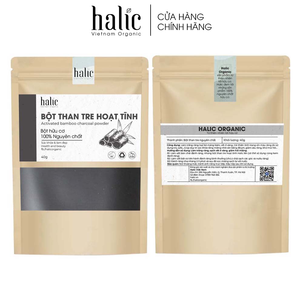 Bột Than Tre hoạt tính trắng răng Halic Organic 40G - Làm trắng răng, sạch mảng bám cao răng, ngăn mùi hôi miệng