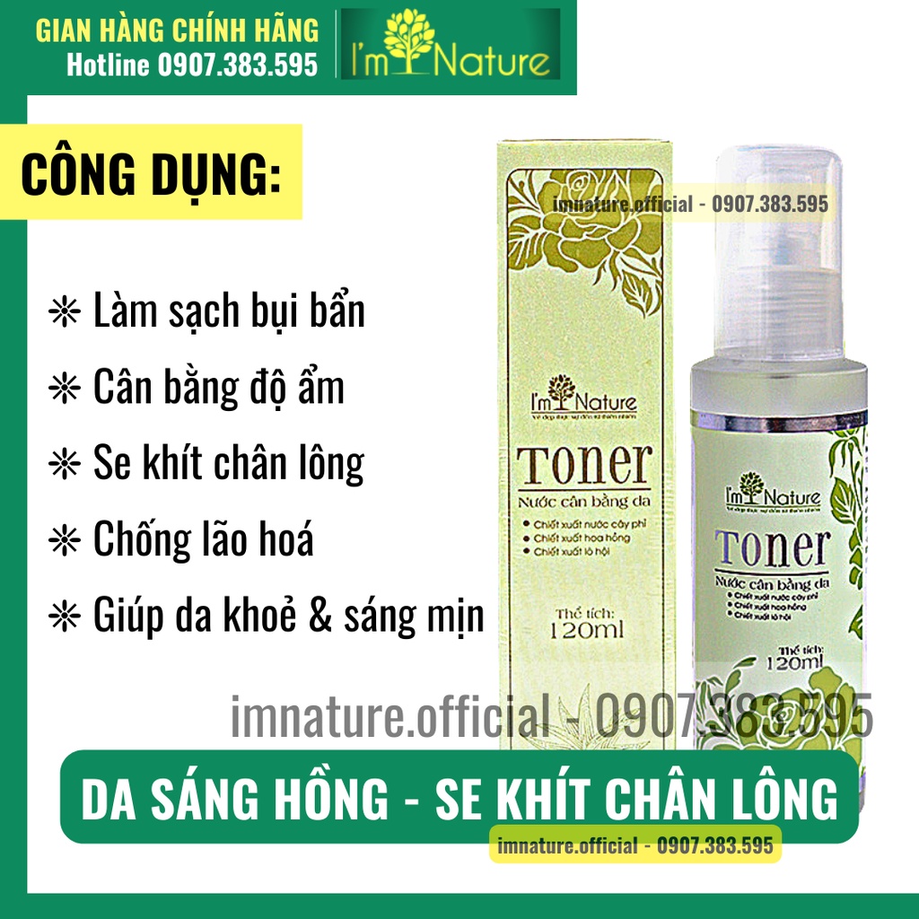 Nước Hoa Hồng Dưỡng Ẩm Dưỡng Trắng Da - Se Khít Lỗ Chân Lông Cho Da Dầu Và Da Mụn - Chống Lão Hóa Toner I’m Nature 120ml