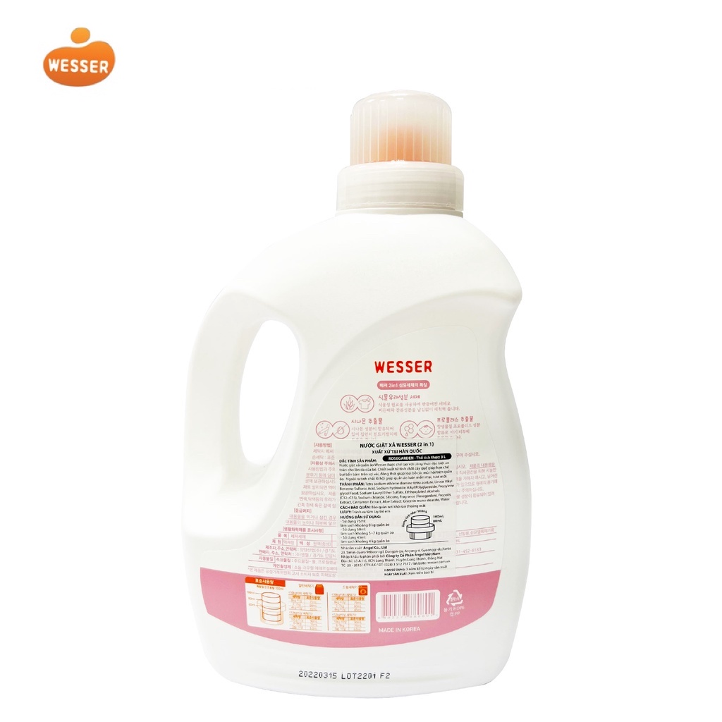 Nước giặt xả quần áo trẻ em Wesser 2in1 nhập khẩu Hàn Quốc hương dịu nhẹ an cho da bé