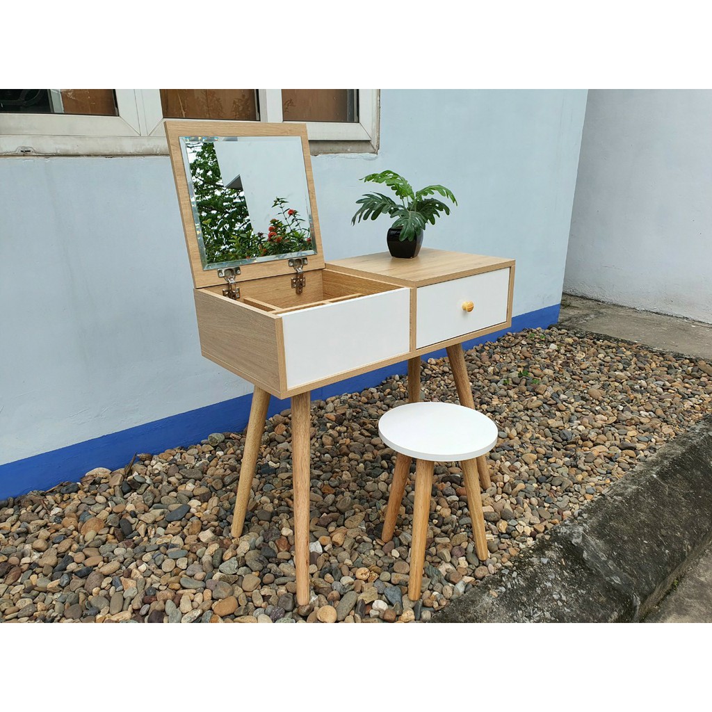 🔴 FREE SHIP 🔴Bàn Trang Điểm Gỗ MDF Phủ Melamin Cao 73cm , Ghế Đôn Mặt Min Cao Cấp