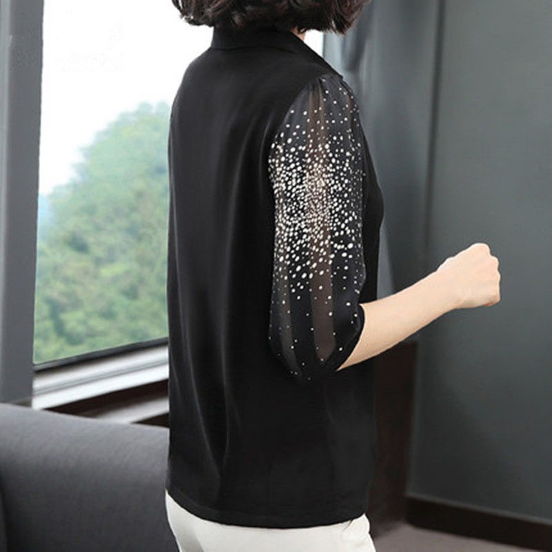 Đầu xuân của các bà mẹ trung niên trang phục mới 2021 Áo sơ mi voan tay ba phần tư, áo sơ mi nữ, áo lưới rời với tay áo | BigBuy360 - bigbuy360.vn