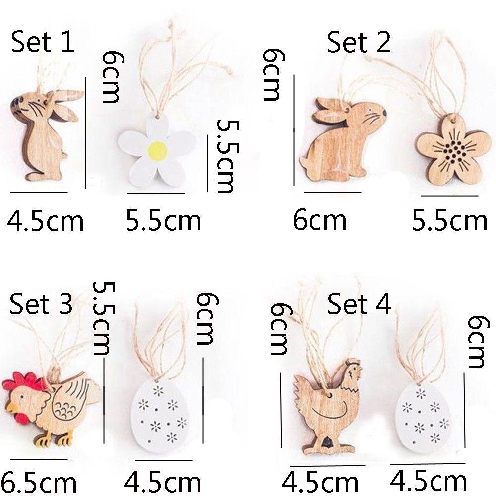 Set 8 Phụ Kiện Treo Trang Trí Bằng Gỗ Hình Thỏ Trứng Phục Sinh DIY
