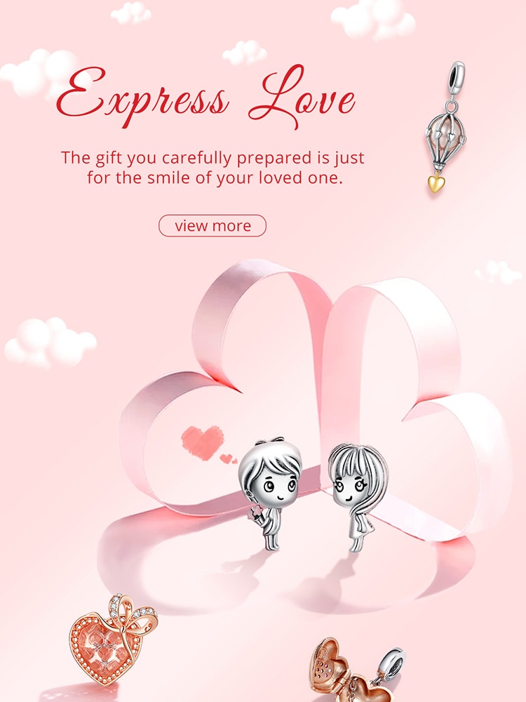 Hạt charm Bamoer BSC398 Bạc 925 hình trái tim đính đá làm phụ kiện trang sức cho nữ