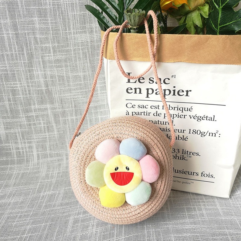 Túi Xách Tròn Đan Rơm Đính Nơ Họa Tiết Hoạt Hình Dễ Thương Cho Bé Gái