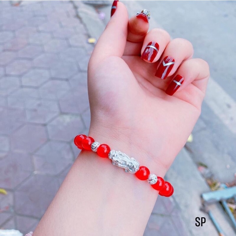 Vòng nghê bạc mix đá phong thuỷ