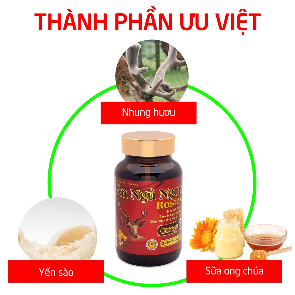 Viên Ăn Ngủ Ngon Rostex Omega 3 tăng cường sức đề kháng - Chai 60 viên (Ăn Ngủ Ngon Rostex Chai)