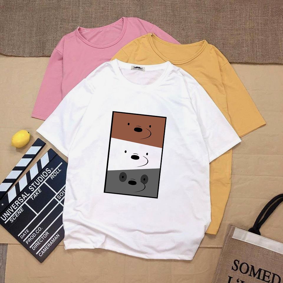 Áo thun tay lỡ form rộng 3 chú gấu vải dày mịn 20N1231