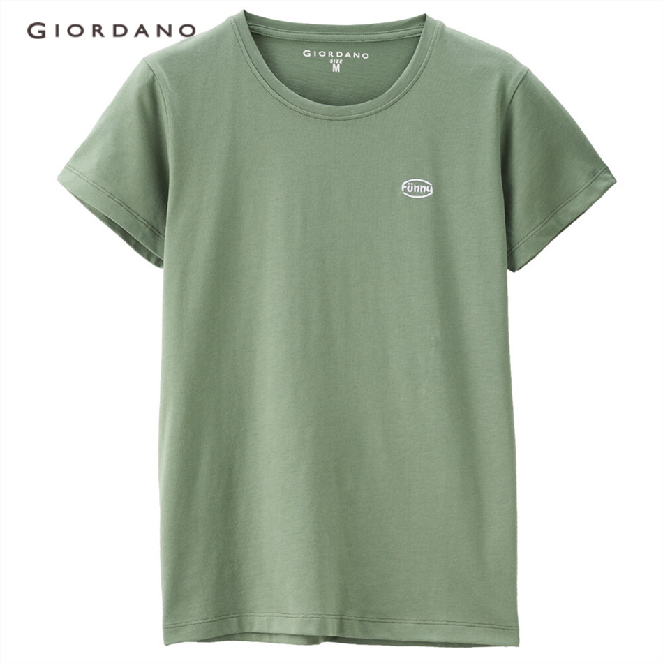 Áo thun tay ngắn cổ tròn thêu hình GIORDANO 0532138205321382 dành cho nữ