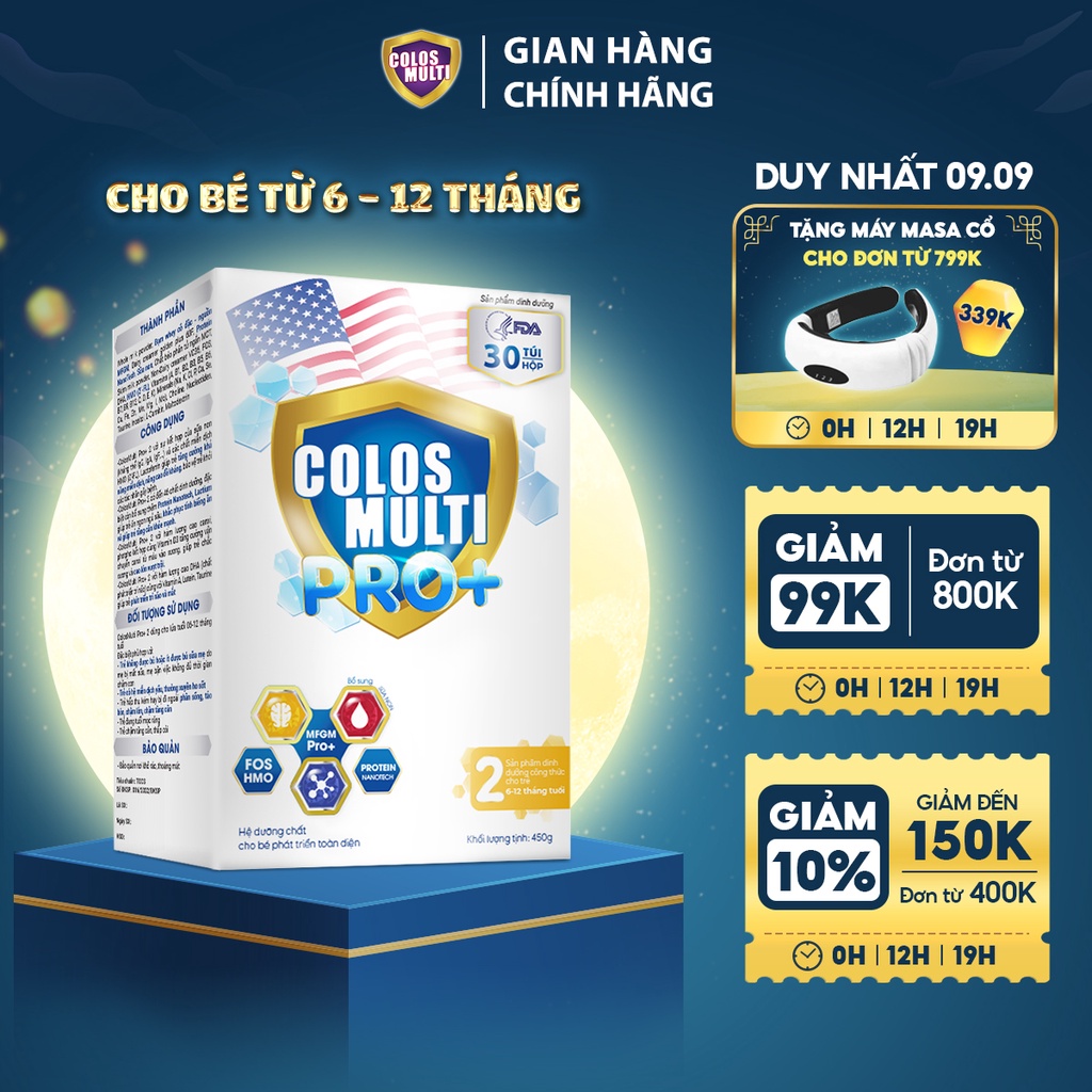Sữa Bột Colosmulti Pro+ 2 450g/30túi tăng cường hấp thu, miễn dịch, phát triển thể chất và nhận thức