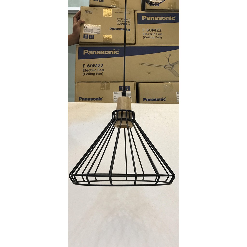 Đèn thả lồng sắt đuôi gỗ dáng hình nón - Phù hơp cho quán cafe, phòng ăn, phòng khách - Chưa bao gồm bóng