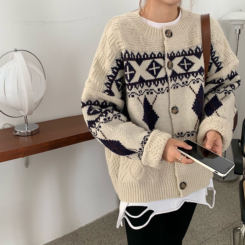 Áo Khoác cardigan Dệt Kim Cổ Tròn Dáng Rộng Thời Trang Hàn Quốc