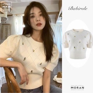 ÁO LEN TĂM MONGTOGHI NGẮN TAY BO EO DÁNG NGẮN HOẠ TIẾT CHỮ CÁI ĐÍNH HOA CÚC