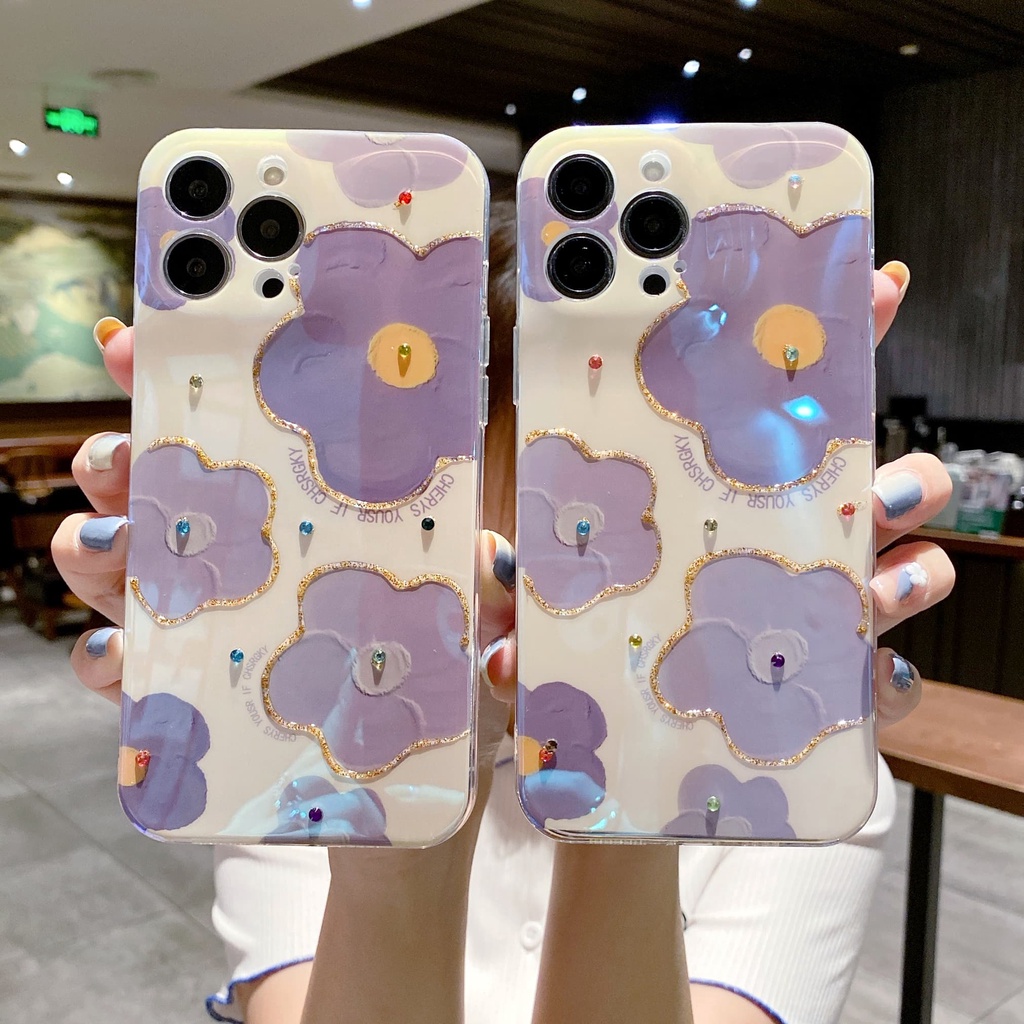 Ốp Điện Thoại Chống Sốc Họa Tiết Hoa Oải Hương Cho iPhone 14 / 13 / 12 / 11 / XS / 8P / 7