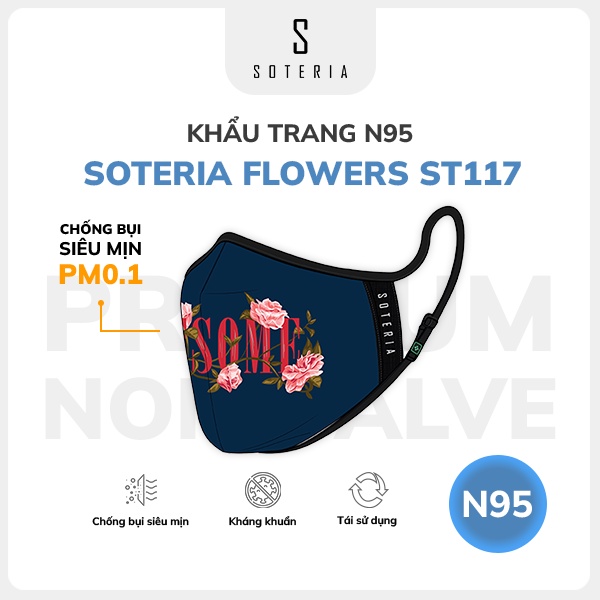 Khẩu trang thời trang SOTERIA Flowers ST117 - N95 lọc 99% bụi mịn 0.1 micro - Size S,M,L