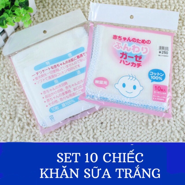 Set 10 chiếc Khăn sữa, khăn mặt xô Nhật trắng cho bé