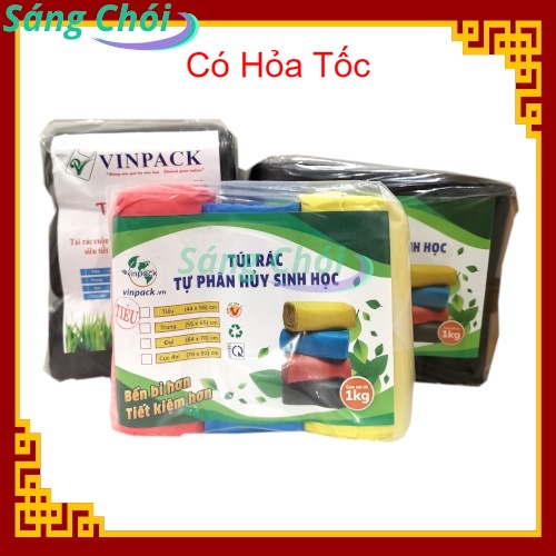 1kg Túi Đựng Rác Cuộn Tự Phân Hủy Sinh Học [Túi Rác Đen &amp; Màu - Tiểu, Trung, Đại, Cực Đại Đựng Thùng 5L-20L] - Vinpack