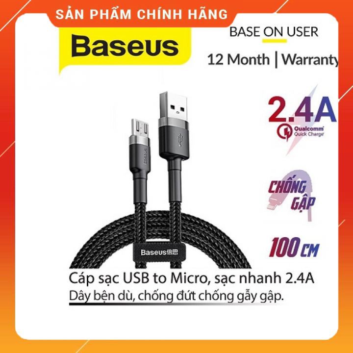 Cáp Sạc Baseus Cafule Micro USB ⚡𝐒𝐀̣𝐂 𝐍𝐇𝐀𝐍𝐇⚡dành cho Smartphone Android 1m/2m ( 2.4A/1.5A)
