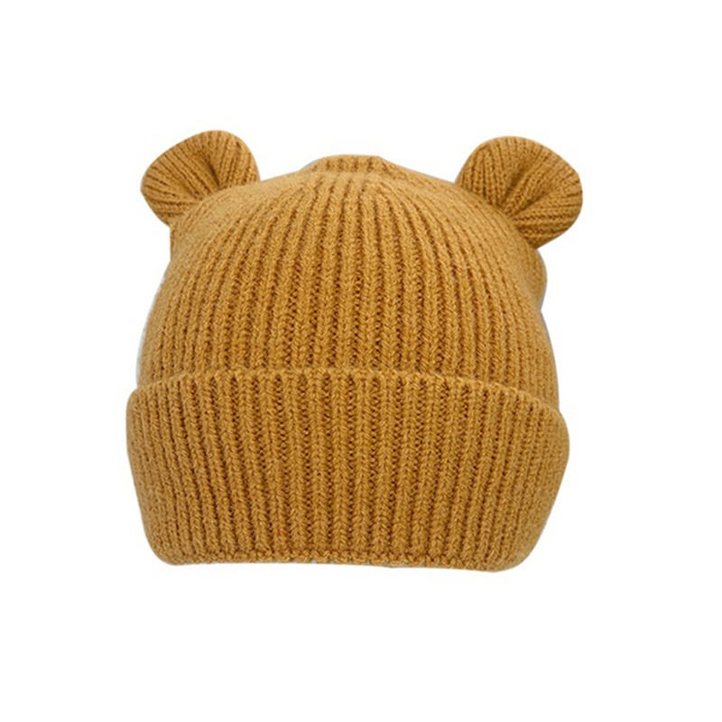 Mũ beanie dệt kim đính tai gấu dễ thương thời trang thu đông cho bé
