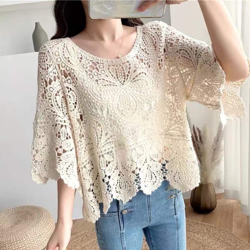 Áo Dệt Kim Họa Tiết Hoa Dáng Rộng Thời Trang Mùa Hè Cho Nữ