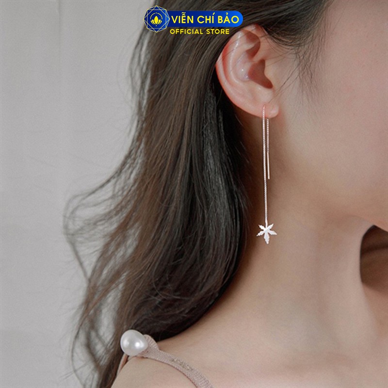 Bông tai bạc nữ hình lá Phong dây dài chất liệu bạc 925 thời trang phụ kiện trang sức Viễn Chí Bảo B400754