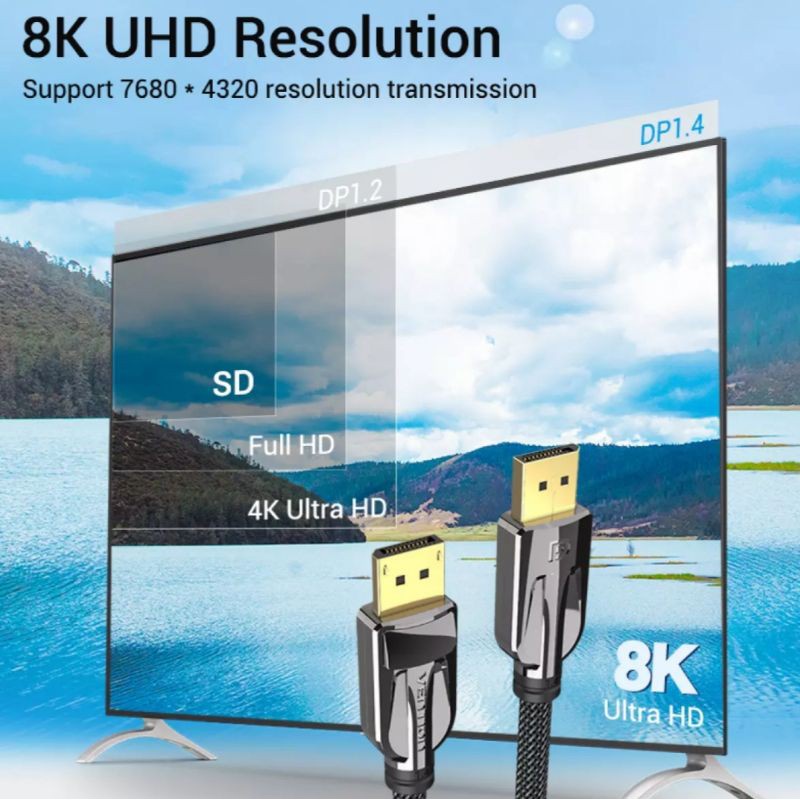 Dây cáp Gaming DisplayPort 1.4 Vention 8K 60Hz 4K 144Hz 2K 165Hz 32.4Gbps cho PC Laptop chuyên Game Tuấn Hà Store