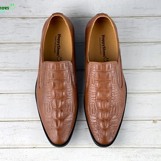 Giầy da nam dáng lười da bò dập vân cá sấu - HS09 nâu