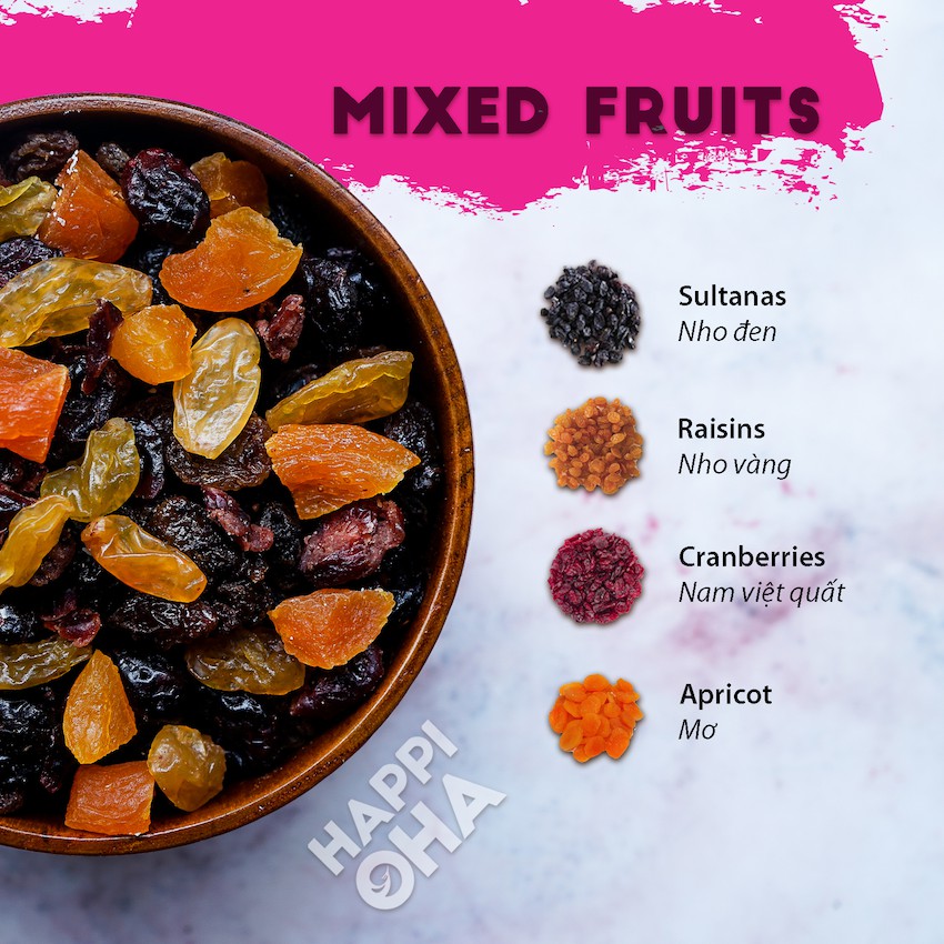 Mixed Fruits Trái Cây Sấy Không Đường Tinh Luyện HAPPI OHA Vị Ngọt Tự Nhiên 250g