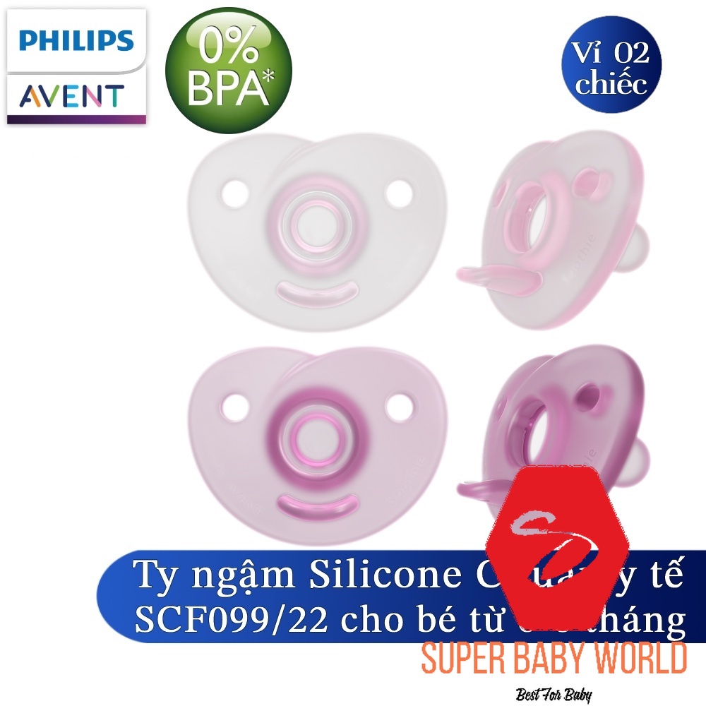 Bộ 2 ti ngậm silicone Soothie Philips Avent cho trẻ từ 0-6 tháng